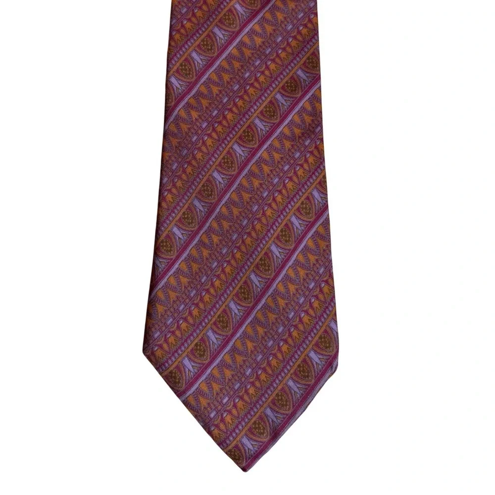 VTG YApre' Italy for Hubert W. White Men's‎ Silk Tie Purple Gold Geometric 4.25
